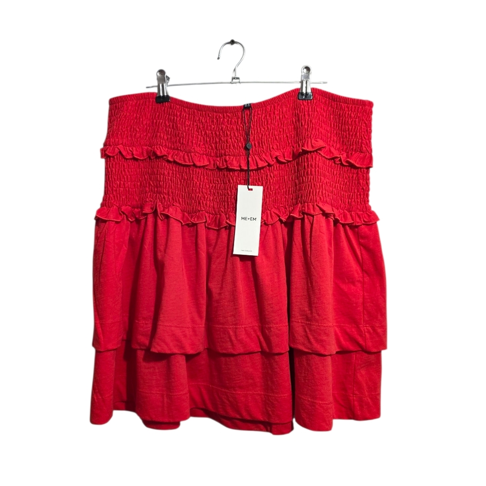 ME+EM Smocked Tiered Cotton Mini Skirt Poppy Red Womens Size 12